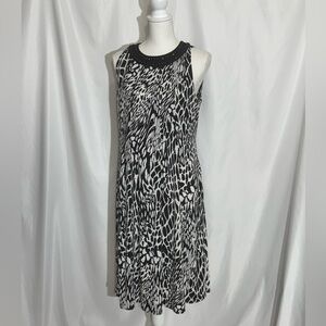 Almost Thyme Black & White Animal Print Beaded Sleeveless Dress Womens 12